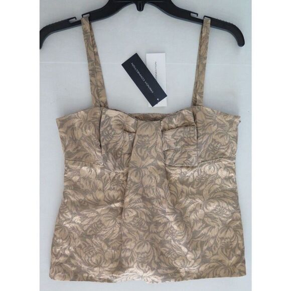 French Connection 72ACQ Women's Sz 4 Gold Blousy Bloom Jaquard Strap Top $128 - Picture 5 of 12